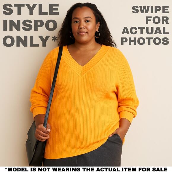 NWT i.e. Woman 2X  Orange Silk Blend V-Neck 3/4 Sleeve Sweater [0011] - Picture 2 of 8